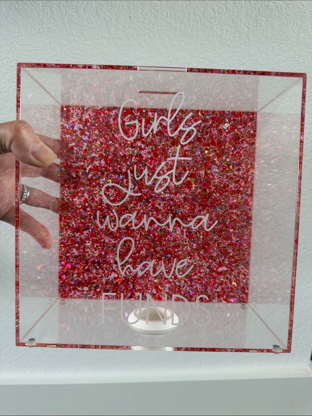 Glitter Pink Acrylic Piggy Bank - "Girls Just Wanna Have FUNDS"